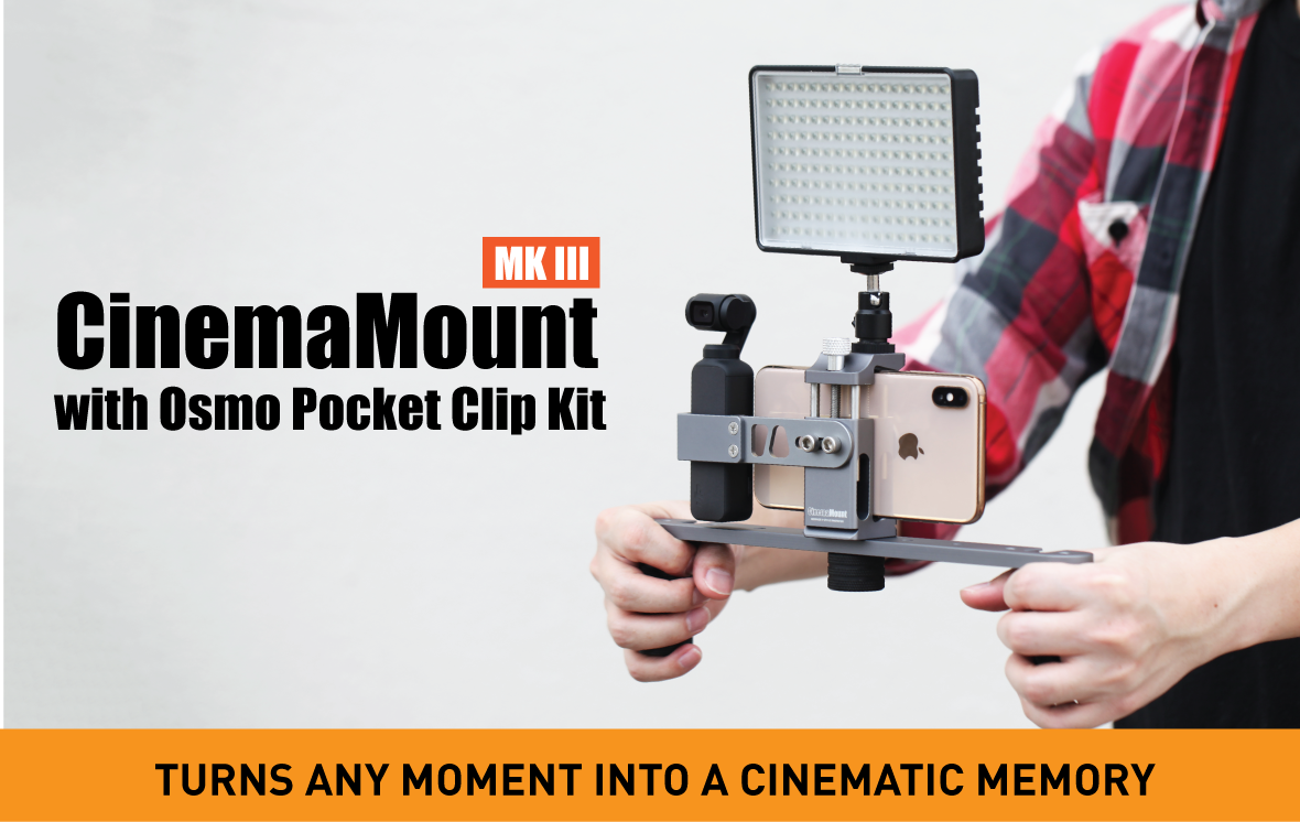 Ztylus Cinema Mount MKIII with Osmo Pocket Clip Kit: Video Stabilizer System for Smartphone and Camera, 3 Cold Shoe Mounts for Accessories, Standard Tripod Thread Mount, Smartphone Rig, Fit Arca Swiss, Solid Aluminum Alloy Grip