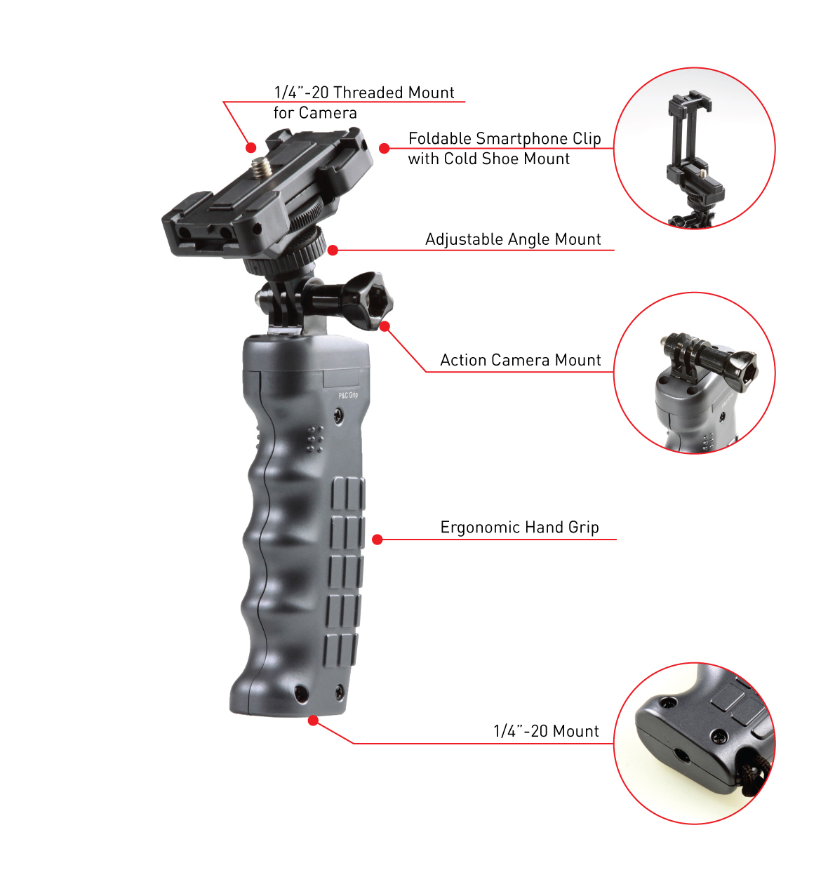 Photography & Cinema Pistol Grip Handle with Standard 1/4 Screw for DSLR Mirrorless Camera, Video Stabilizer Handle